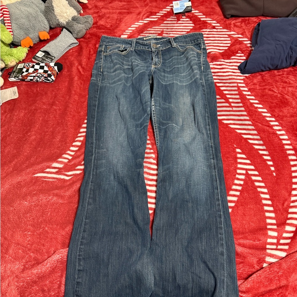 Dkny Blue Flare Wide Leg Jeans with Classic Indigo Finish